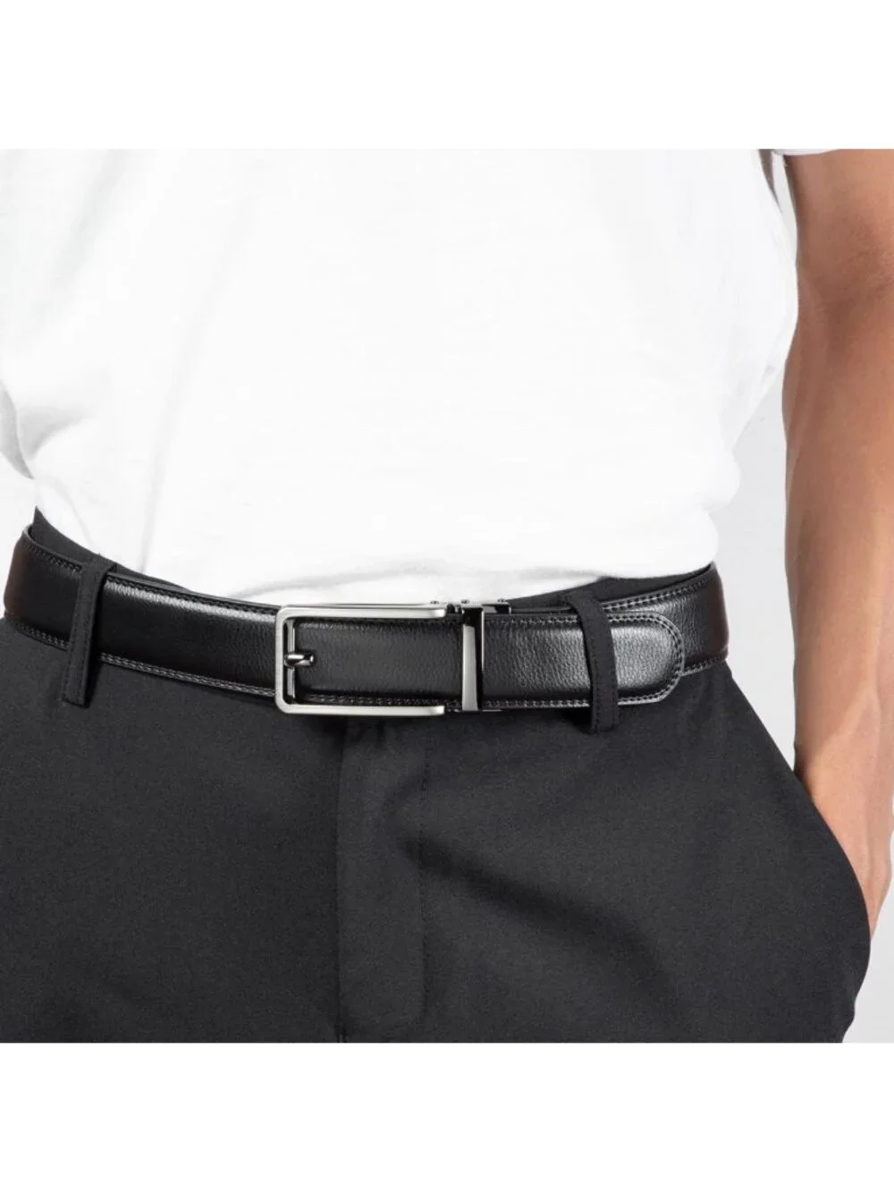 Men's Leather Ratchet Comfort Click Belt - Adjustable Dress Belt with Slide